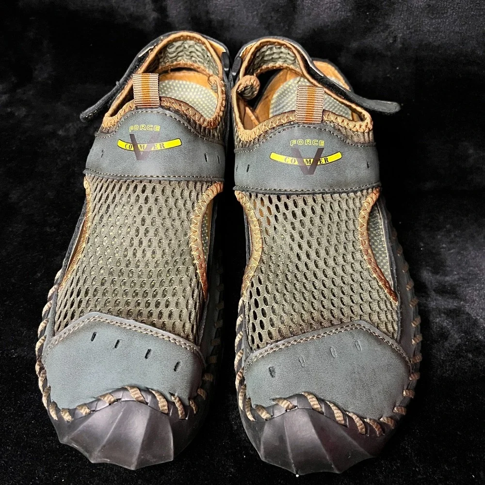 Asifn Mens 47 Shoes Green Leather Mesh Force Comfort Athletic Driving Sandals